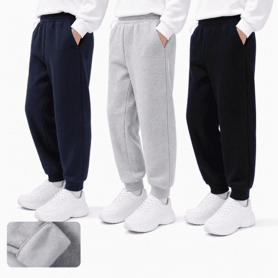 Boys Fleece Lined Sweatpants Toddler 3 Pack Jogger Pants with Pockets Kids Athletic Clothes 2T-14