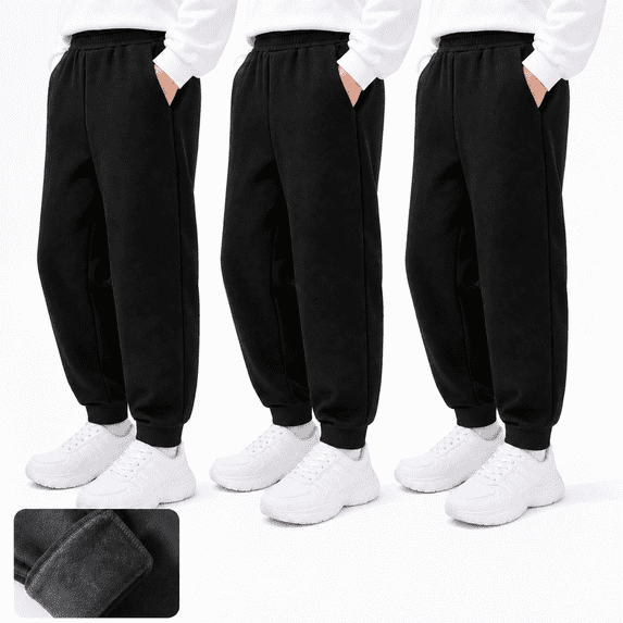 Boys Fleece Lined Sweatpants Toddler 3 Pack Jogger Pants with Pockets Kids Athletic Clothes 2T-14