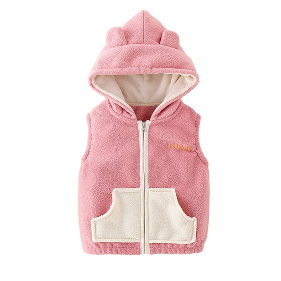 Boys Fleece Vest Hooded Sleeveless Full-Zip Kids Pink Vest Warm Soft Boys Fall Vest Kids Vest 5-6 Years