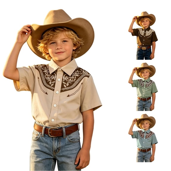 Boys Floral Print Short Sleeve Button Down Shirt Casual Everyday Top Back To School Classic Collar Shirt For Kids