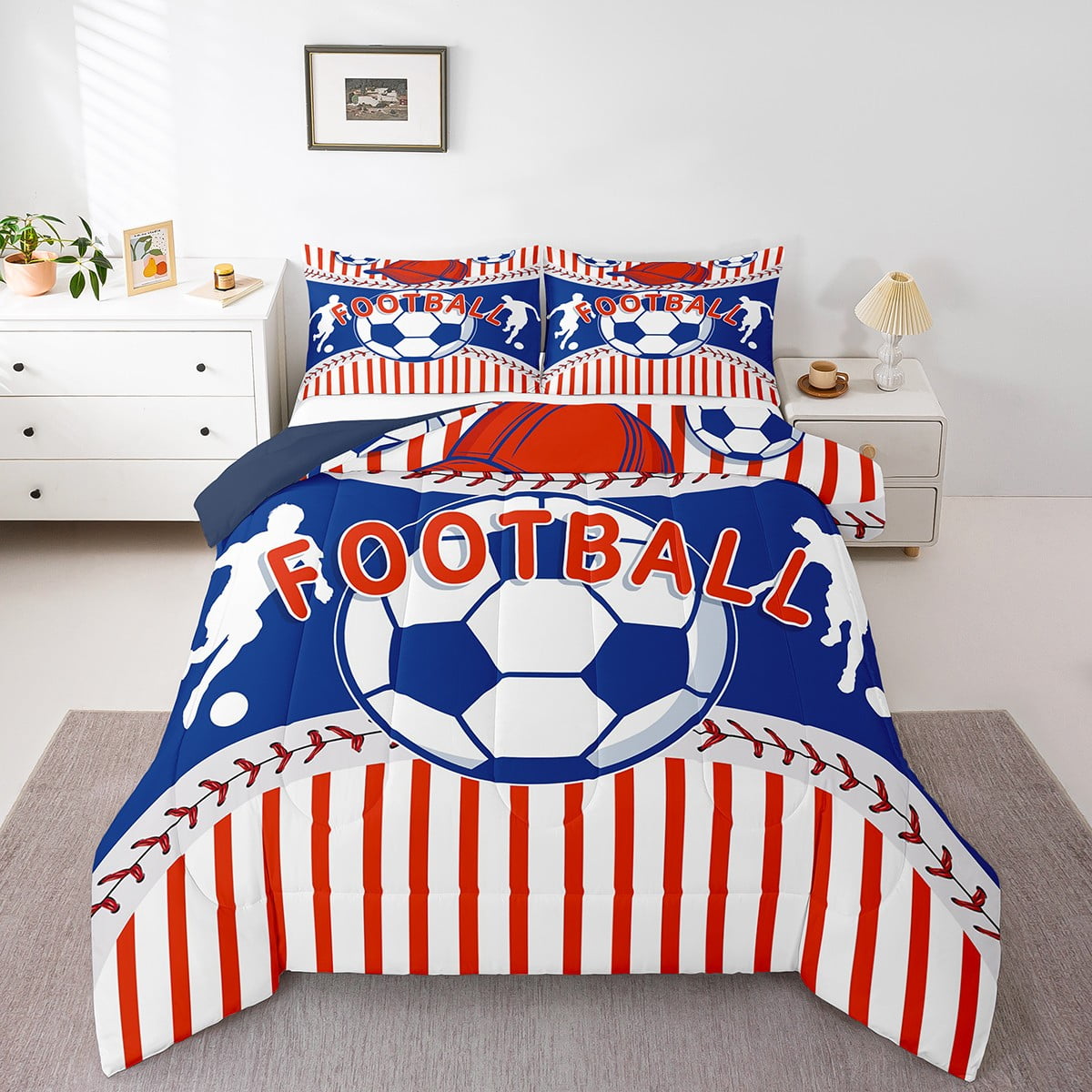 Boys Football Comforter Set King Size,Soccer Bedding Set for Kids Teens ...