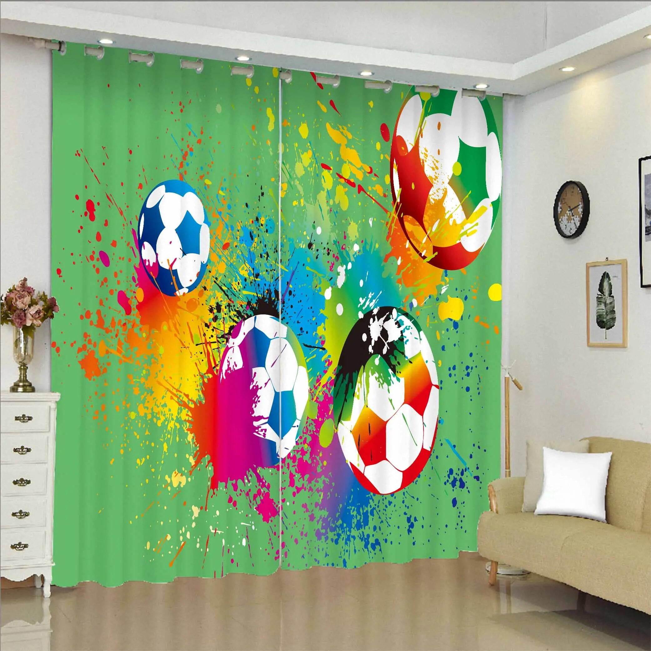 Boys Football Curtain Sports Theme Curtains for Kids Teens Burning
