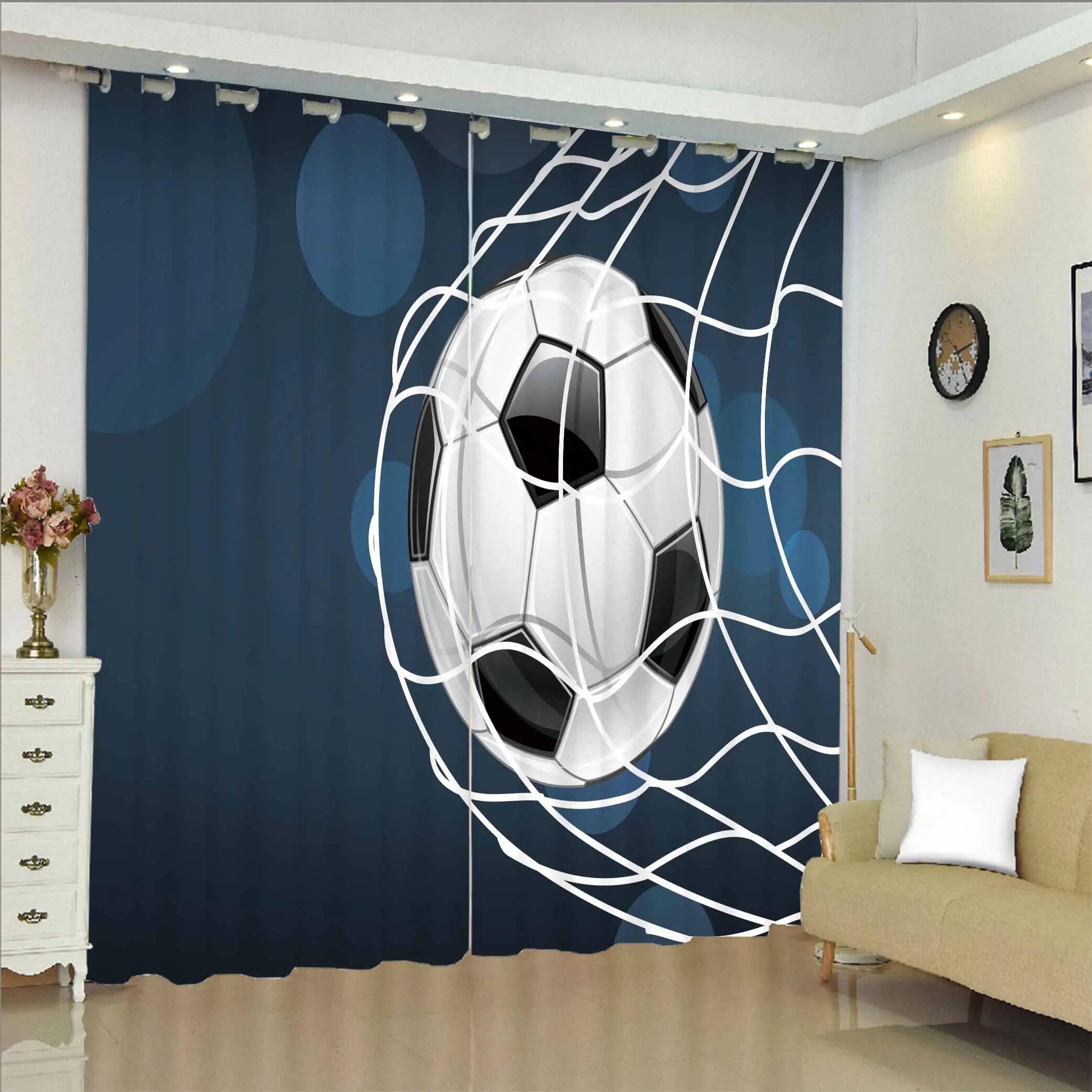 Boys Football Curtain Sports Theme Curtains for Kids Teens Burning