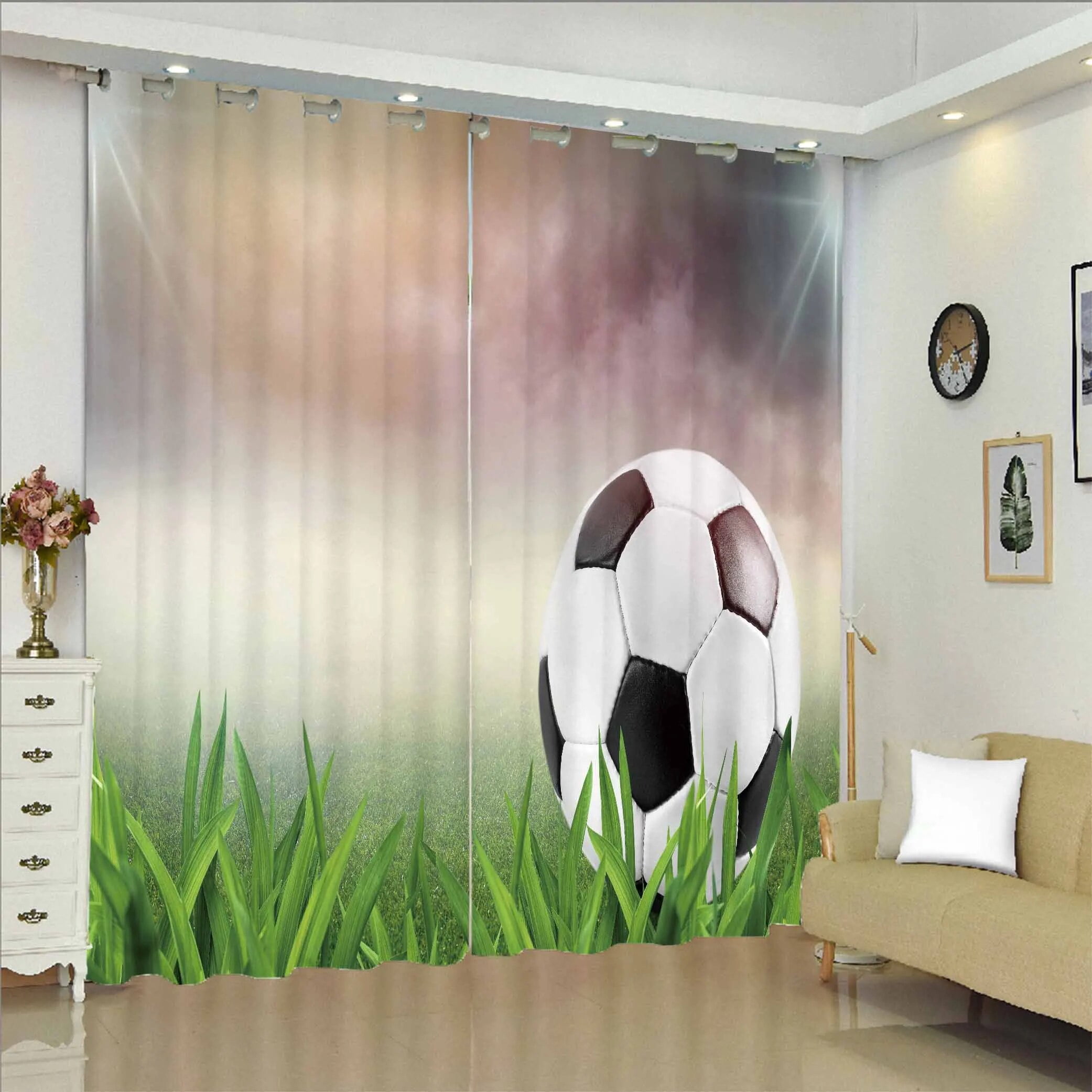 Boys Football Curtain Sports Theme Curtains for Kids Teens Burning