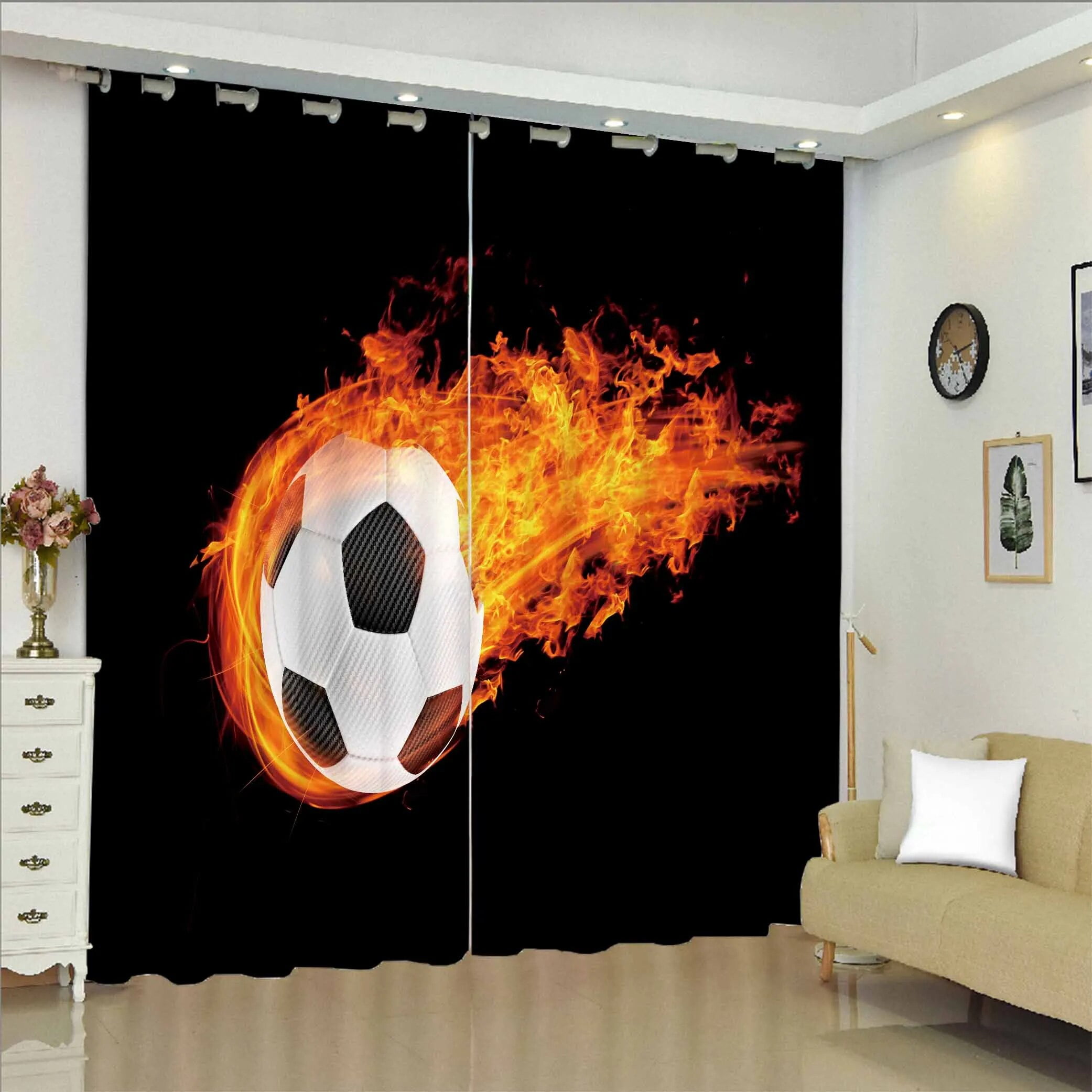 Boys Football Curtain Sports Theme Curtains for Kids Teens Burning