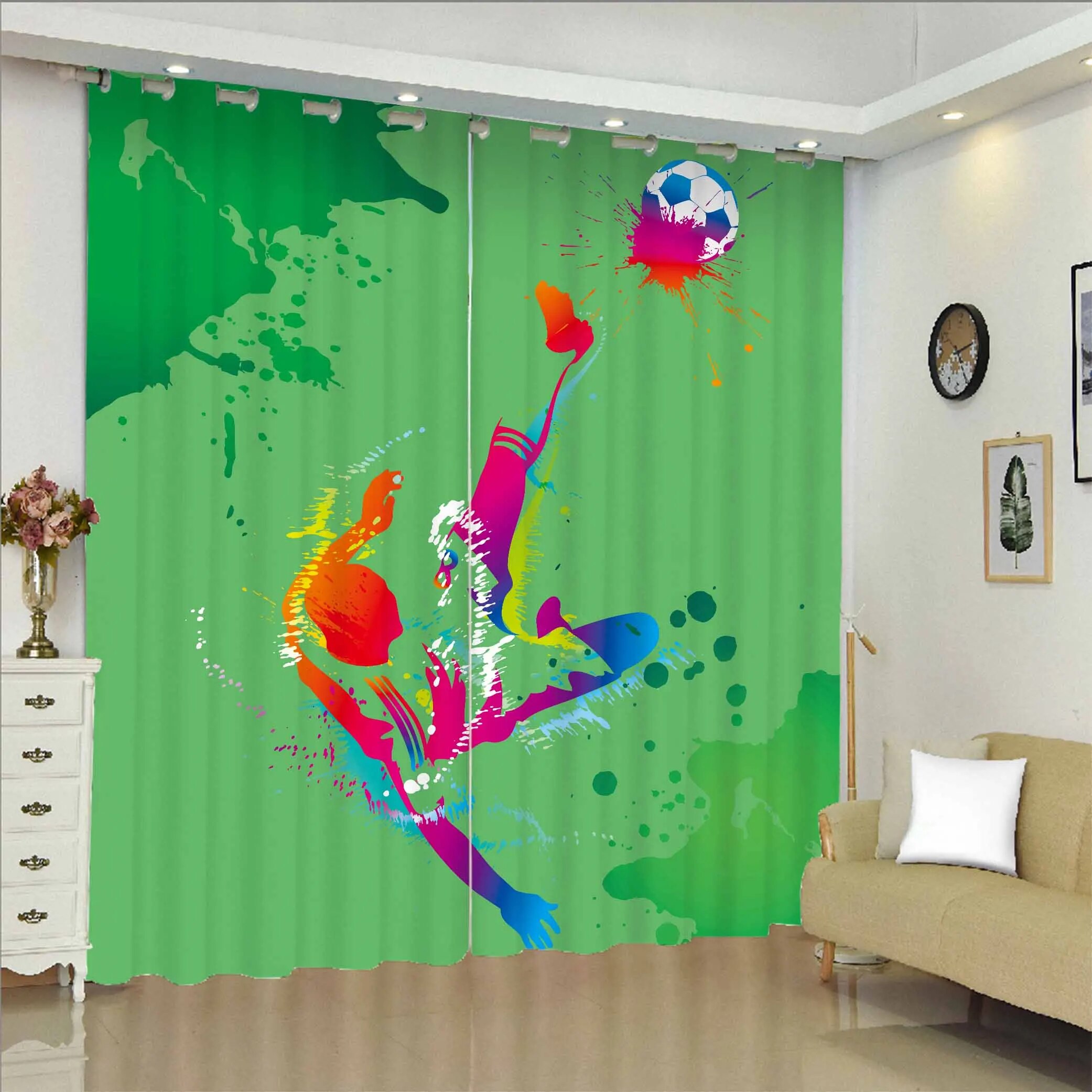 Boys Football Curtain Sports Theme Curtains for Kids Teens Burning