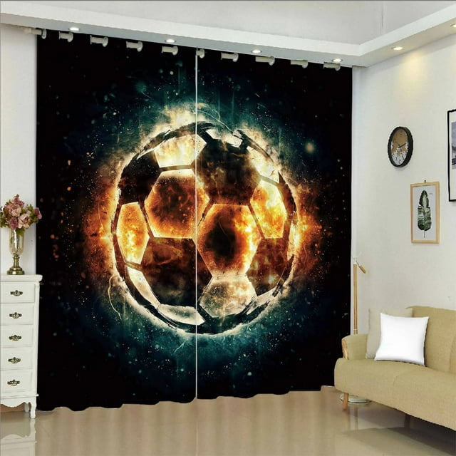 Boys Football Curtain Sports Theme Curtains for Kids Teens Burning