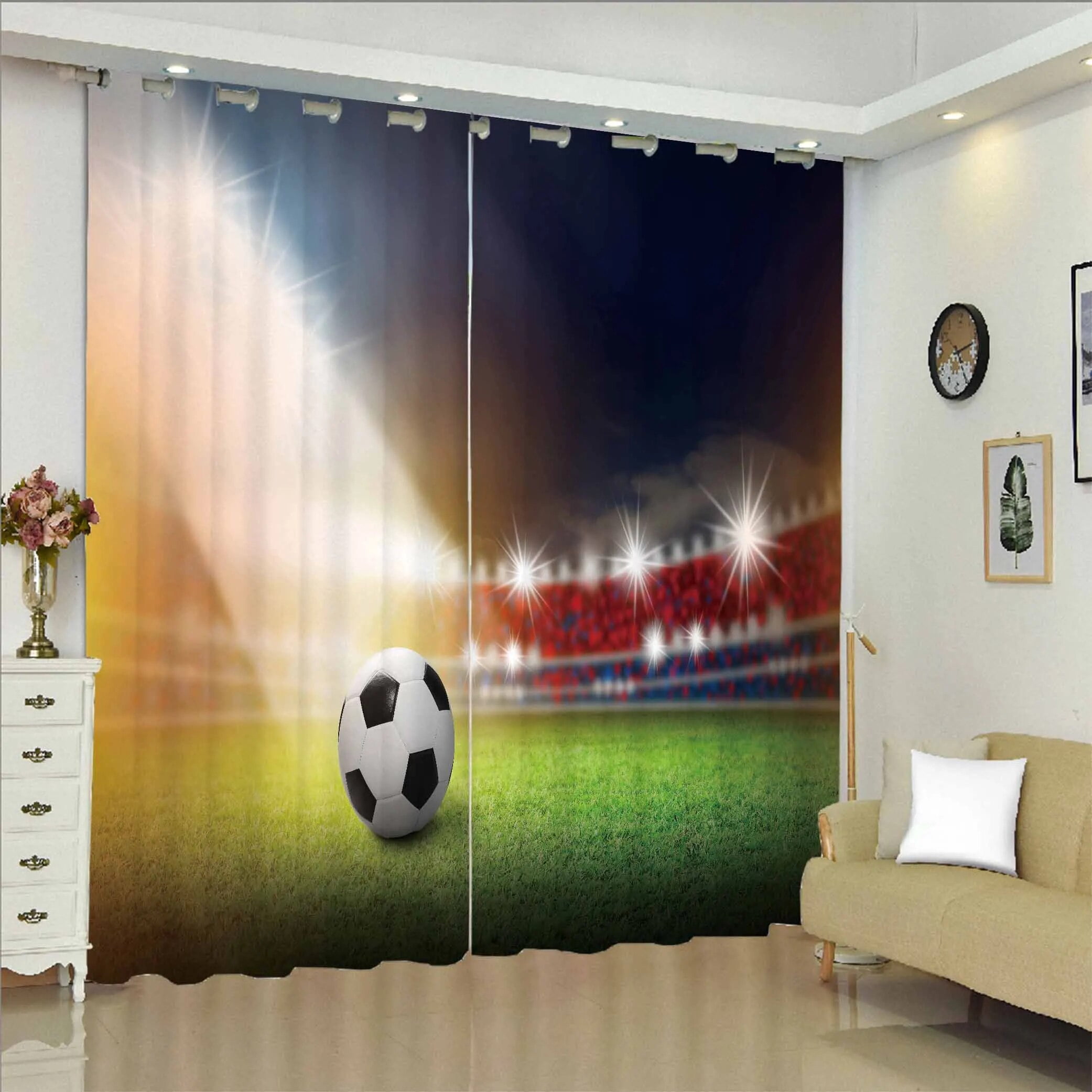 Boys Football Curtain Sports Theme Curtains for Kids Teens Burning