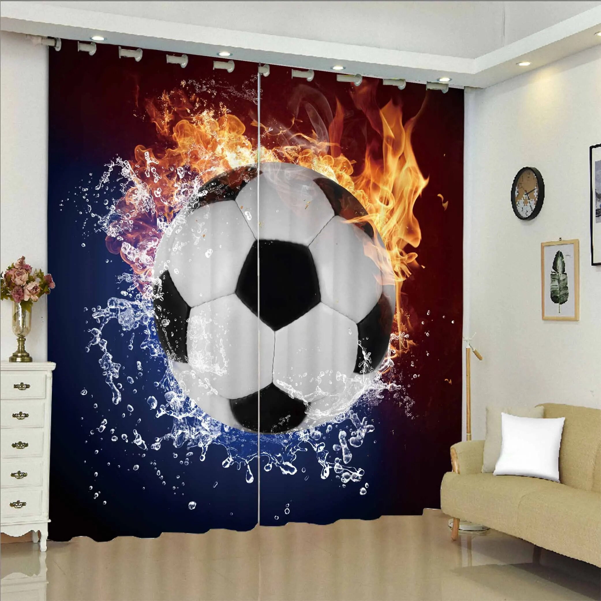 Boys Football Curtain Sports Theme Curtains for Kids Teens Burning