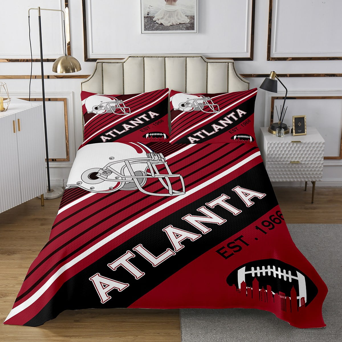 Boys Football Gifts Bedspread Set King, Rugby Helmet Quilt Set