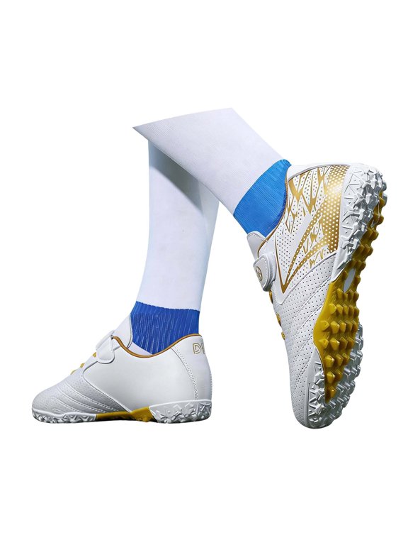 Boys Football Shoes - Kids Soccer Cleats Low Top with Detachable Studs Youth Training Sneakers Strap Outdoor Sports Footwear for Ages 5-14(White/36)