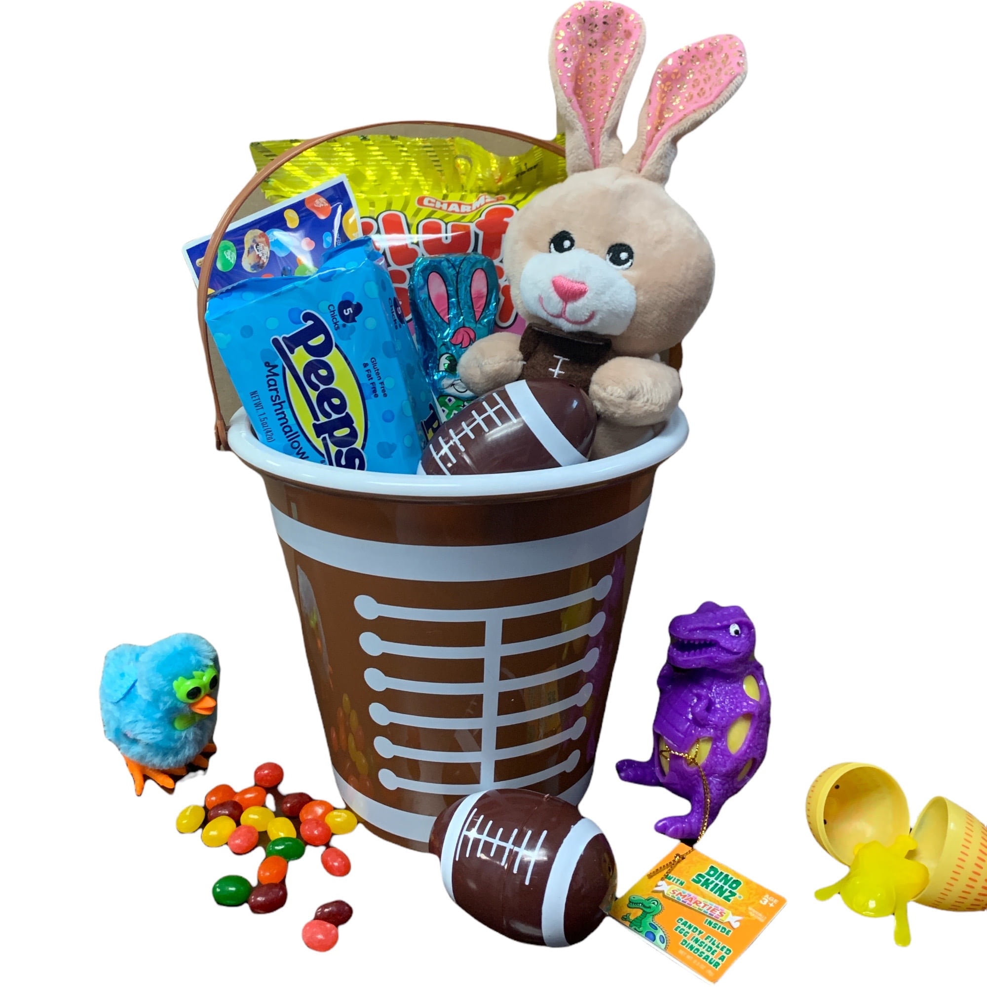 Boys Football Sports Themed Easter Basket Prefilled Premade Filled with Name Brand Candy for Kids Stuffed Easter Baskets Activities Assortment Reusable Bucket Halloween