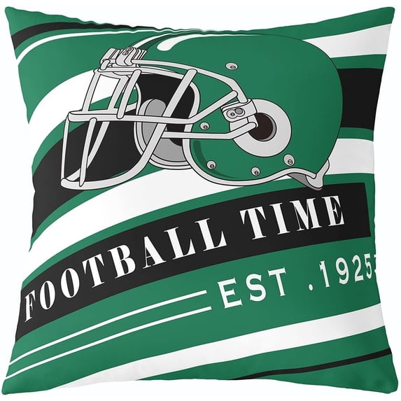 Boys Football Throw Pillow Cover for Football Lovers,American Football Decorative Square Pillow Case,Green White Geometric Stripe Pillow Cover,Sports Cushion Cover 18x18 Inch