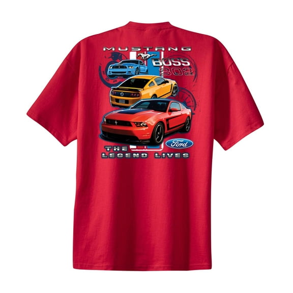 Boys Ford Mustang Boss 302 Kids Legend Lives Design Ford Motors Shelby Cobra Hotrod Racing Performance Race Youth Tee Shirt-red-yl