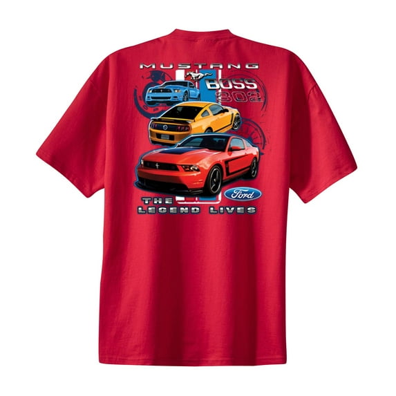 Boys Ford Mustang Boss 302 Kids Legend Lives Design Ford Motors Shelby Cobra Hotrod Racing Performance Race Youth Tee Shirt-red-yl