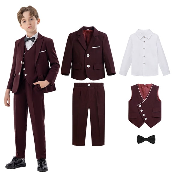 Boys Formal Dresswear Suits Set Solid Coats Shirt Long Pants Bow — free download