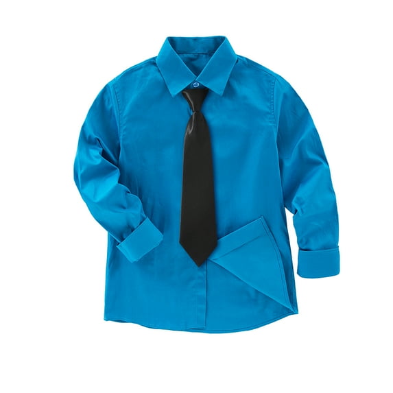 Boys Formal Long Sleeve Solid Color Dress Shirt,with Tie,Pearlecent Aqua,Sizes 4-16