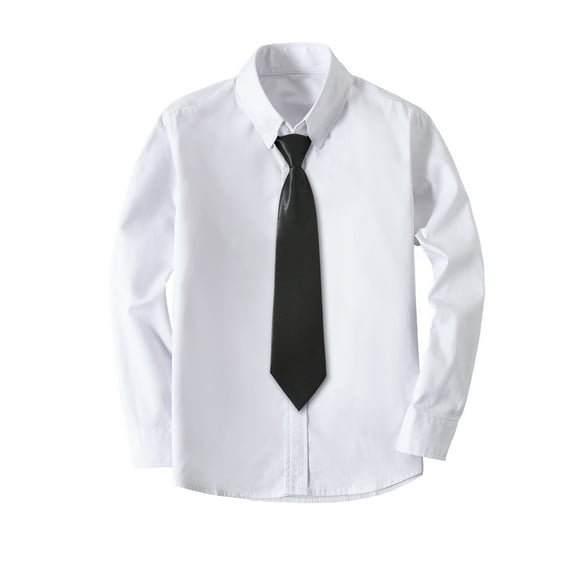 Boys Formal Long Sleeve Solid Color Dress Shirt，with Tie,White，Sizes 4-16