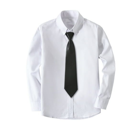 Boys Formal Long Sleeve Solid Color Dress Shirt,with Tie,White,Sizes 4-16