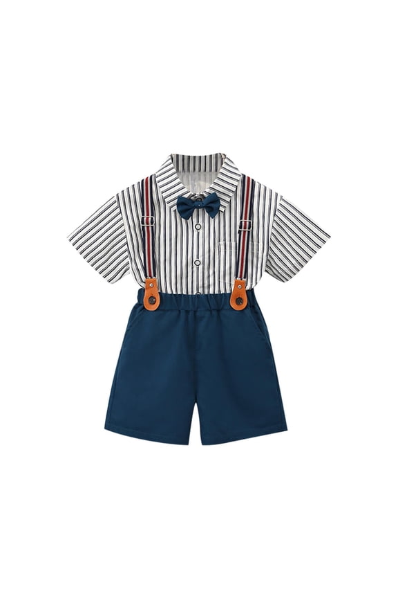 Boys Formal Overalls Shorts Toddler Wedding Suits Shorts Set, Short Sleeve Button Shirt with Short Overalls Bowtie Outfits Outfits for Girl 2 Piece Sets Cotton Blue 8Y