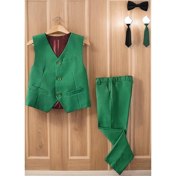 Boys Formal Slim Fit 5 Piece Suit Vest Pants Set and BowTie and Tie,for Kids to Teen, for Graduate, Wedding, Prom