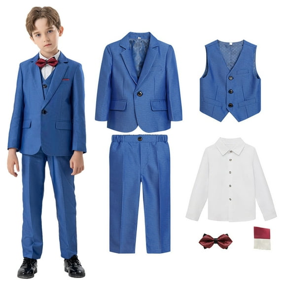 Boys’ Formal Suit 6 Piece Set, Toddler Tuxedos for Wedding, Suits for Teens Boy Dress School Clothes Blue 3-4 Years