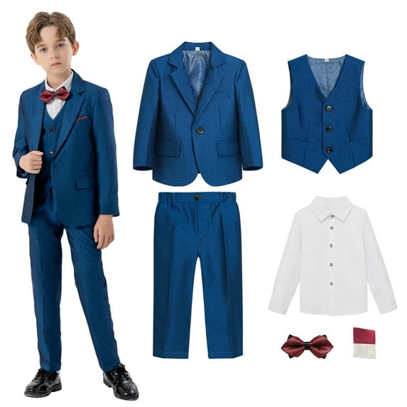 Boys’ Formal Suit 6 Piece Set, Toddler Tuxedos for Wedding, Suits for Teens Boy Dress School Clothes Navy 5-6 Years