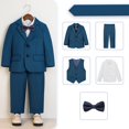 thumbnail image 1 of Boys Formal Suit Set, 4 Piece Blazer Vest Pants Bow Tie Outfit, Kids Wedding Tuxedo Set for School Events and Special Occasions, Classic Gentleman Suit Blackish Green 100, 1 of 4