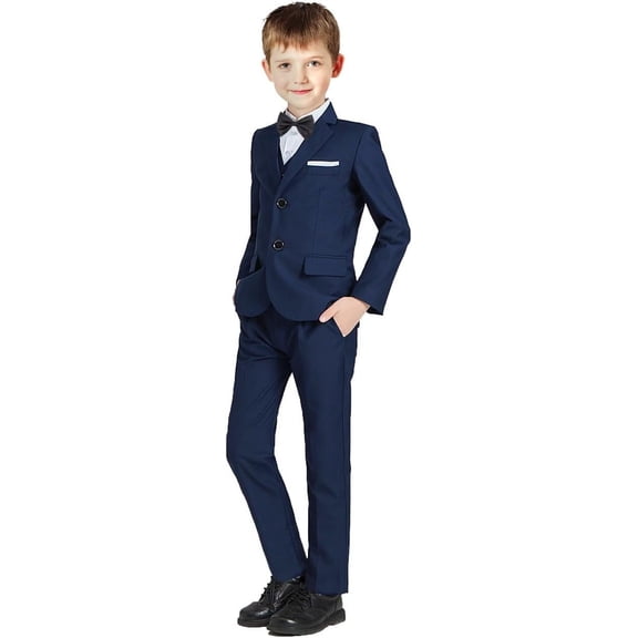 Boys Formal Suit Set 5 Piece Slim Fit Black Suit with Shirt and Vest