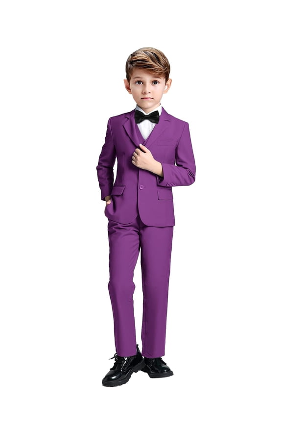 Boys Formal Suit Set Purple Slim Fit Boy Suit Wedding Suit Ring Bearer Suit Adjustable Waist 12 Years