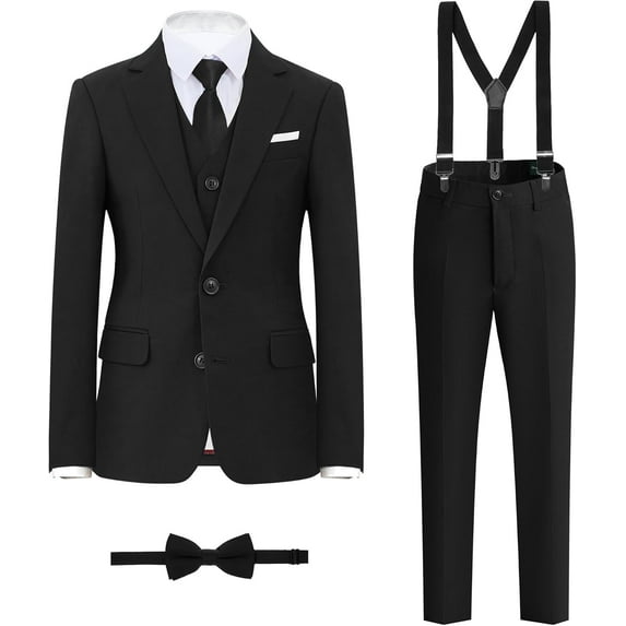 Boys' Formal Suit Set, with Suspenders, Double Vents, Adjustable Waist