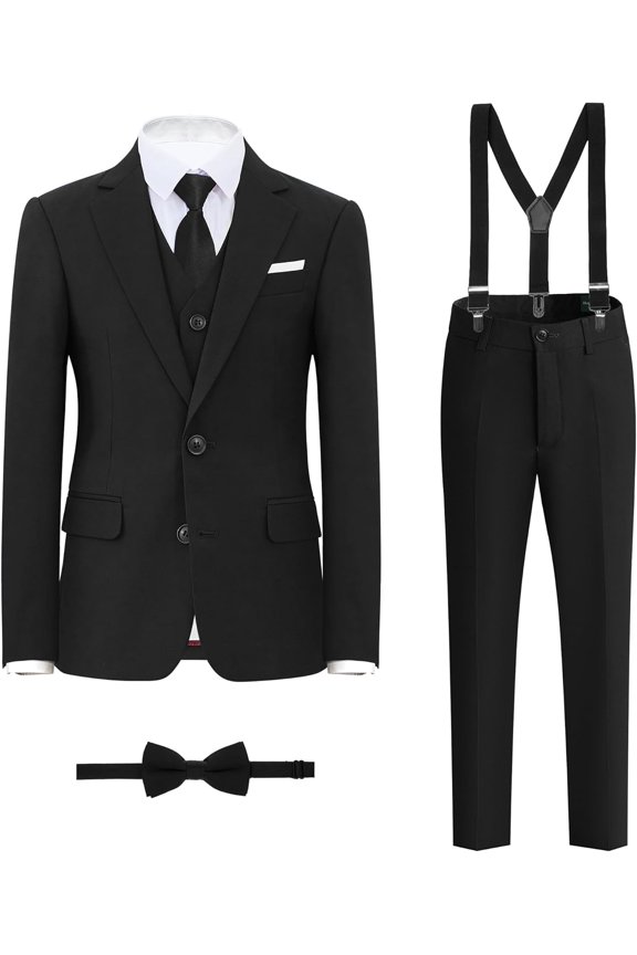 Boys' Formal Suit Set, with Suspenders, Double Vents, Adjustable Waist