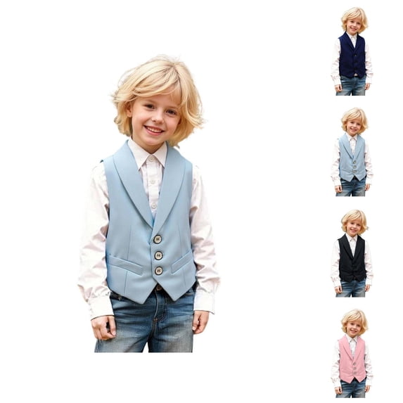 Boys Formal Suit Vest Solid Dress Sleeveless Open Front Waistcoat Vest Jacket Coat