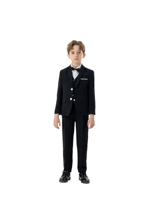 Boys Formal Suits Ring Bearer Outfits with Blazer Jacket Dress Shirt & Pants Vest Bow Tie 5 Piece Tuxedo Set