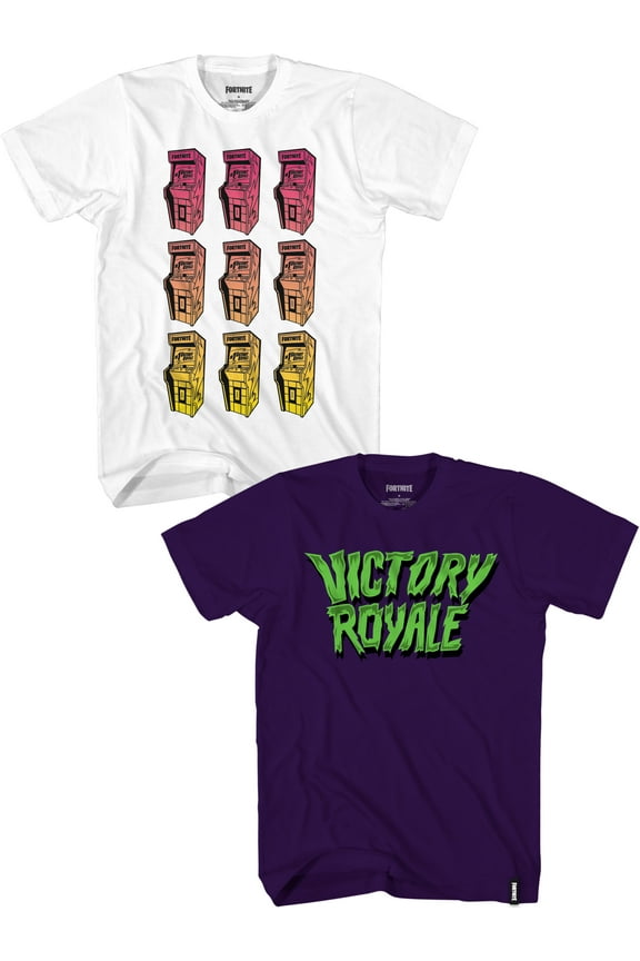 Boys Fortnite Arcade Scary Victory, 2 Pack T-Shirt, Size M-2XL