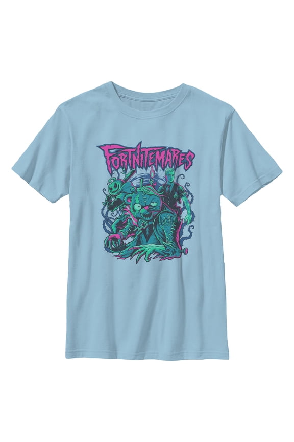 Boys Fortnite Halloween Neon Bear Nightmares Art T Shirt
