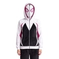 thumbnail image 1 of Boys Full-Zip Fleece Hoodie with Mask, Superhero Web Print Costume Sweatshirt for Boys Girls Teens, Warm Cosplay Halloween Outfit & Comfy Winter Loungewear for Ages 3-13 White 160, 1 of 5