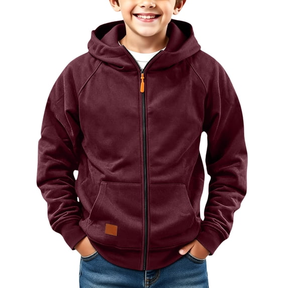 Boys Full Zip Hoodie Kids Hooded Sweatshirts Teen Soft Fleece Lined Jackets Lightweight Athletic Sports Coat Preppy Outerwear