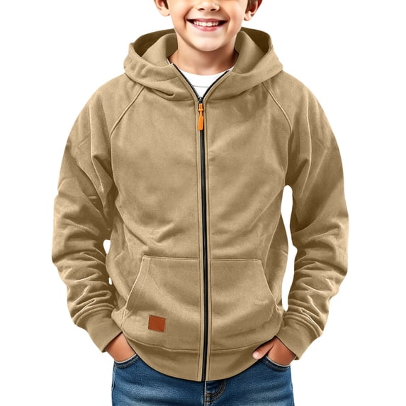 Boys Full Zip Hoodie Kids Hooded Sweatshirts Teen Soft Fleece Lined Jackets Lightweight Athletic Sports Coat Preppy Outerwear