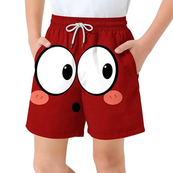 Boys Funny Face Print Swim Trunks Board Shorts Quick Dry Drawstring Elastic Waist with Pockets Summer Beach Bathing Suit