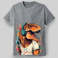 thumbnail image 1 of Boys Funny T-Rex Listening to Music Watercolor Graphic T-Shirt Size 4-5, 1 of 2