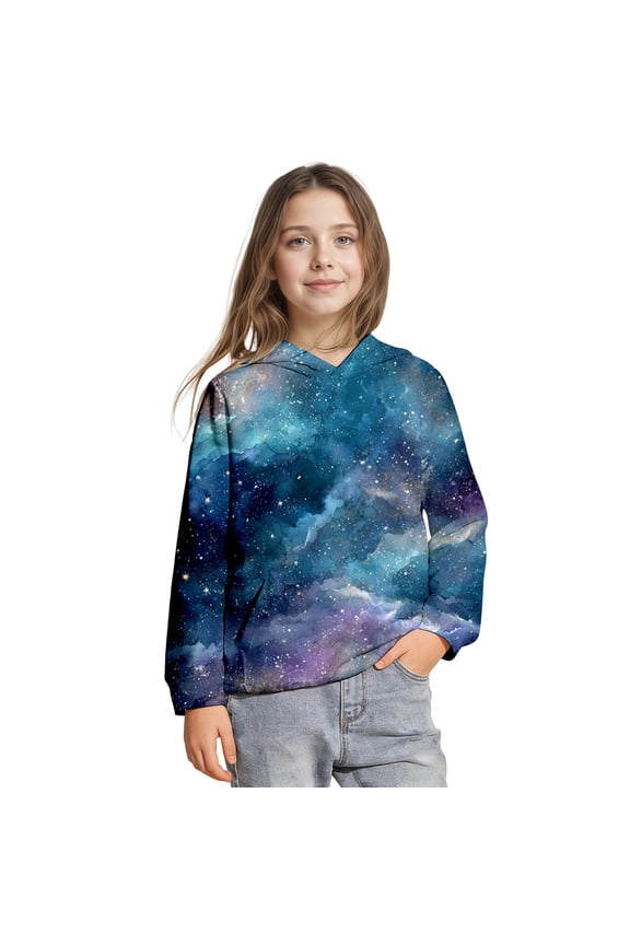 Boys Galaxy Print Pullover Hoodie Long Sleeve Casual Sweatshirt with Pocket Kids Clothes