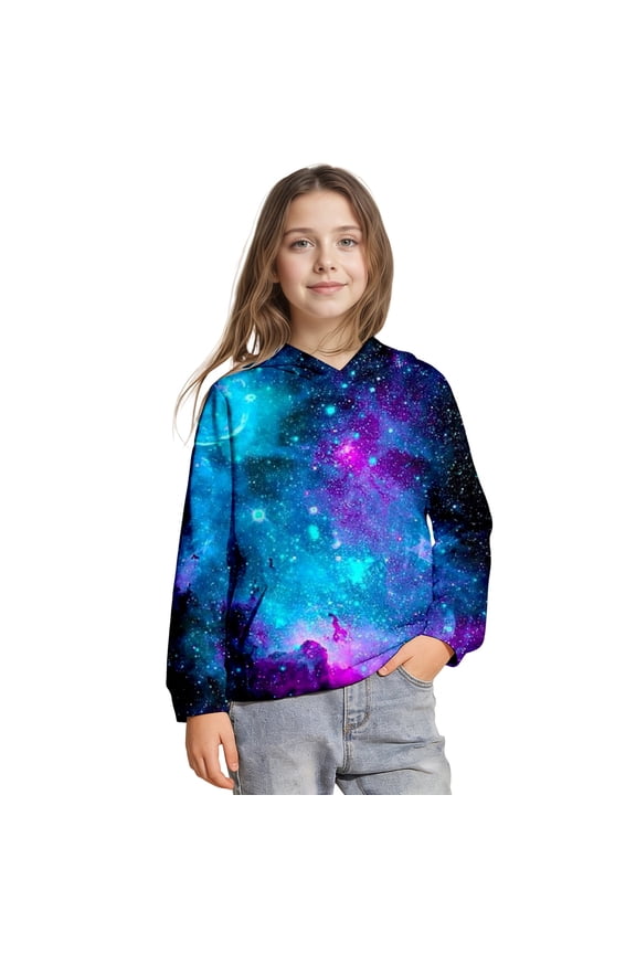 Boys Galaxy Print Pullover Hoodie Long Sleeve Casual Sweatshirt with Pocket Kids Clothes