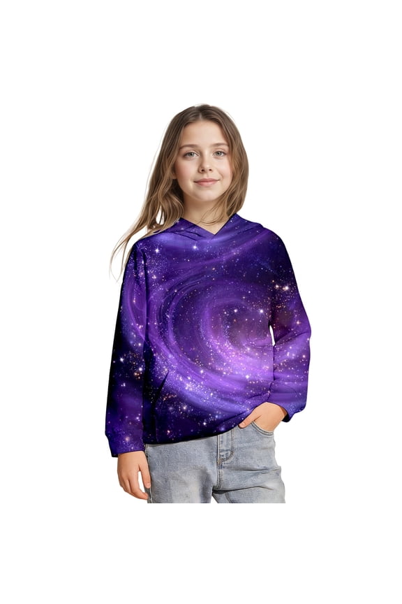Boys' Galaxy Print Pullover Hoodie Long Sleeve Casual Sweatshirt with Pocket Kids Clothes