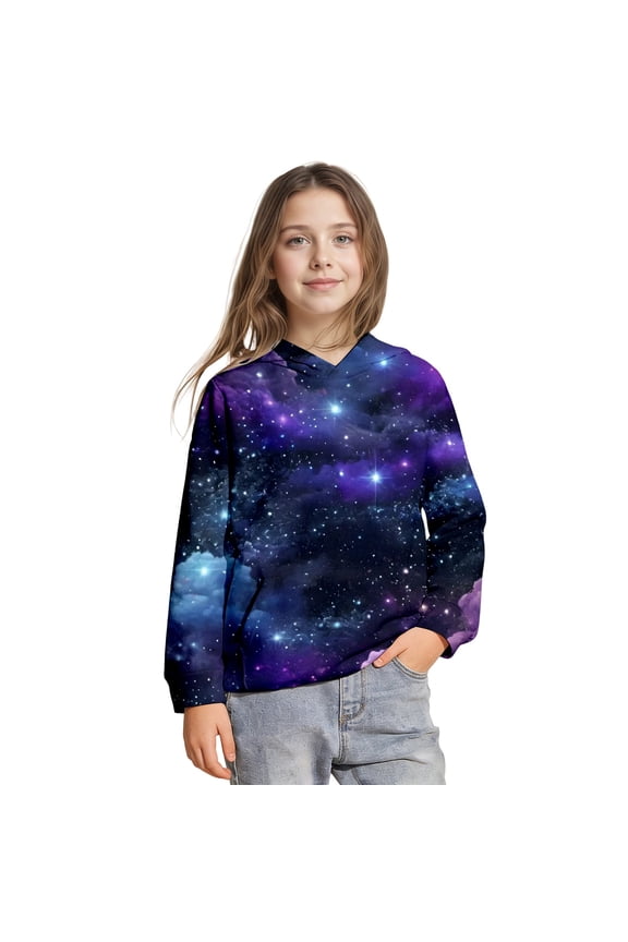 Boys Galaxy Print Pullover Hoodie Long Sleeve Casual Sweatshirt with Pocket Kids Clothes