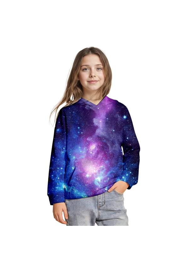 Boys Galaxy Print Pullover Hoodie Long Sleeve Casual Sweatshirt with Pocket Kids Clothes
