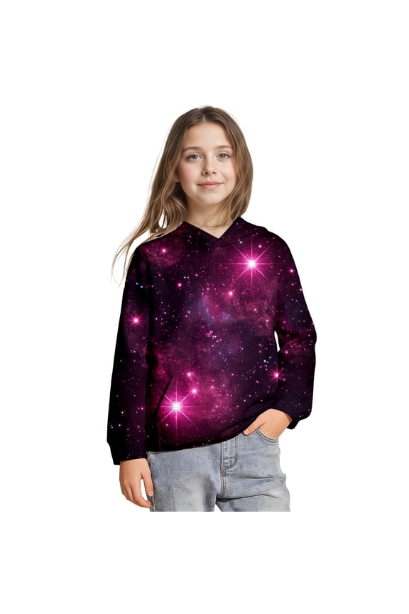 Boys Galaxy Print Pullover Hoodie Long Sleeve Casual Sweatshirt with Pocket Kids Clothes