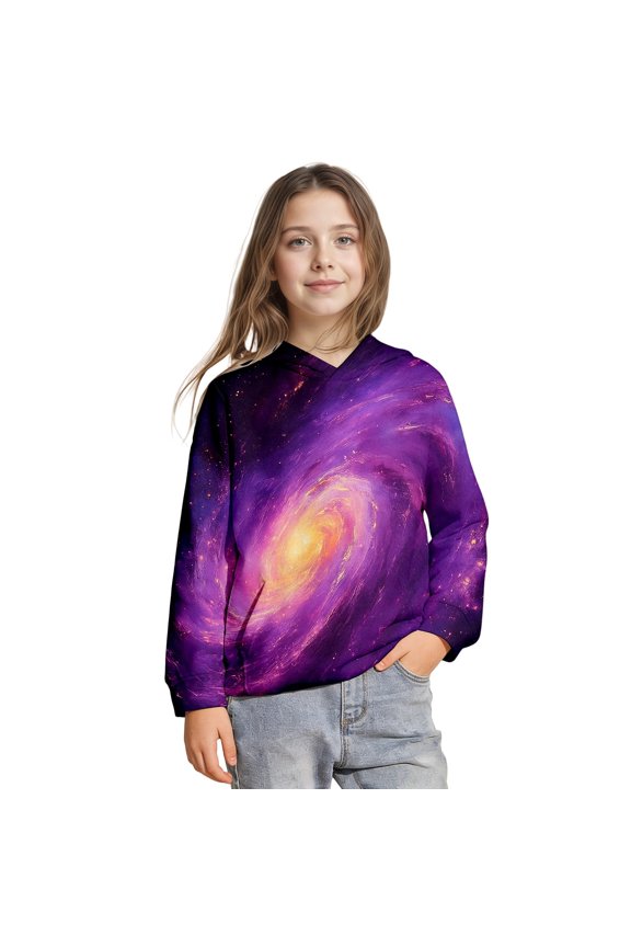Boys Galaxy Print Pullover Hoodie Long Sleeve Casual Sweatshirt with Pocket Kids Clothes