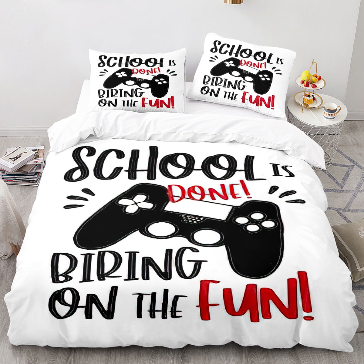 Boys Gamepad Duvet Cover Twin Size,Play Gamer Bedding Set Kids Young