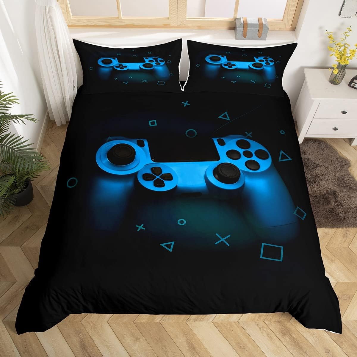 Boys Gamer Bedding Set Blue Gamepad Duvet Cover Videogame Controller